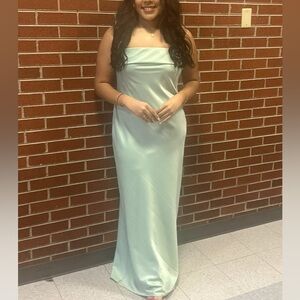 Sage green maxi dress. Satin and strapless. Size 15/16 fits like a L/Xl